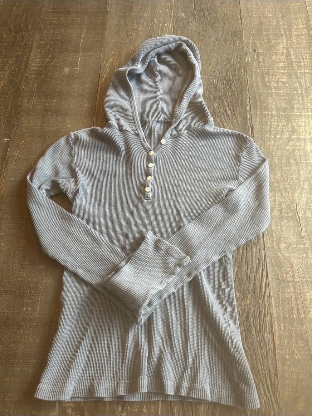 Brandy Melville Light Blue Waffle Knit Hooded Henley Top - Women